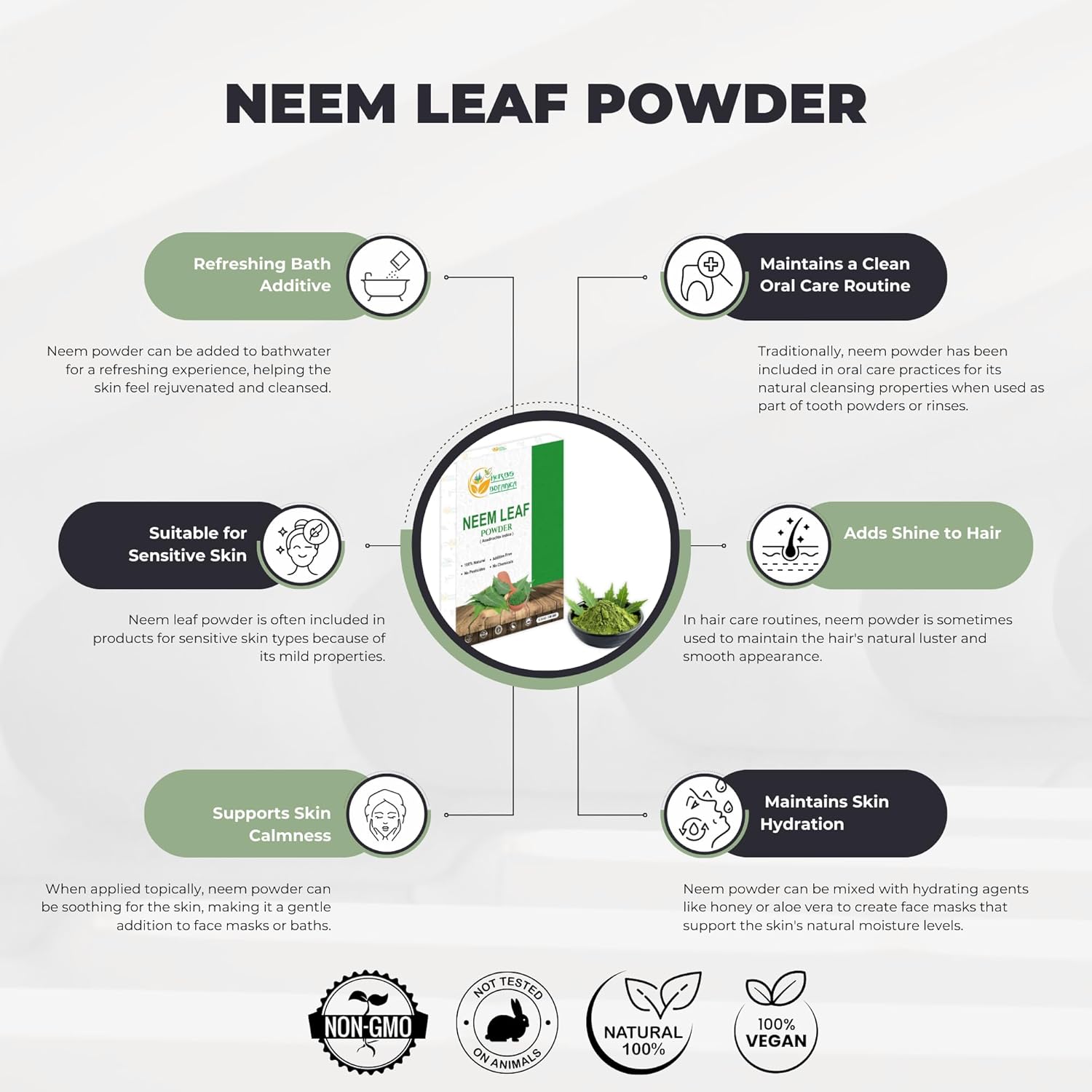Neem Powder for Hair Growth, Skin Care & Detox Wildcrafted Bitter Neem Leaves Powder for Immune System Support, Digestive Health 5.3 oz