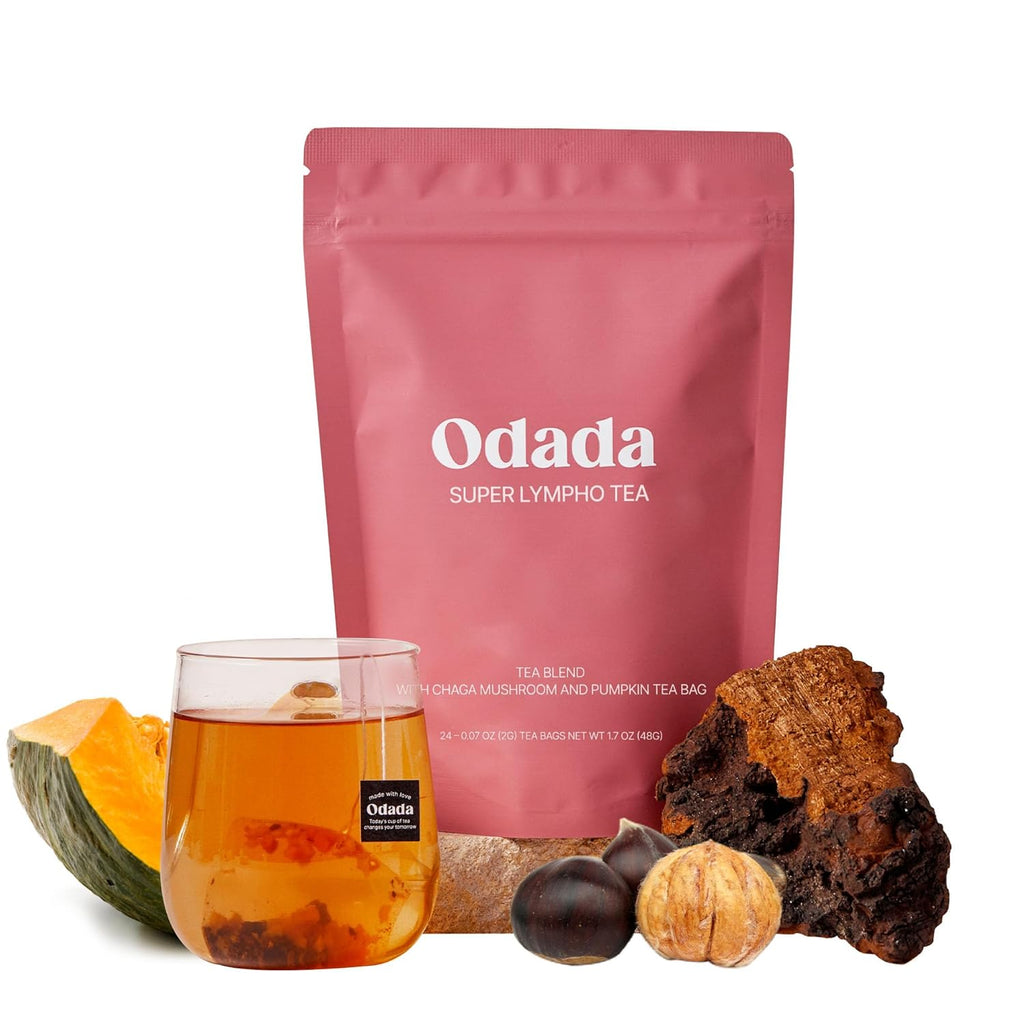 Odada Super Lympho Herbal Tea, Natural Lymph Refresh Blend with Chaga, Pumpkin & Chestnut, Sugar-Free, Caffeine-Free Tea for Light Daily Balance & Gentle Body Comfort, 24 Tea Bags