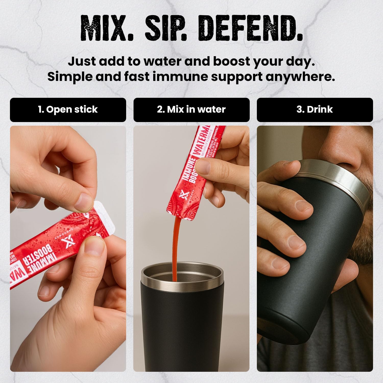 CardoMax Immunity Booster Liquid Drink Mix with Ginseng and Vitamin C for Kids and Adults, Immune Support Supplement for Energy and Wellness, Watermelon Flavor, 15 Single-Serve Liquid Stick Packs