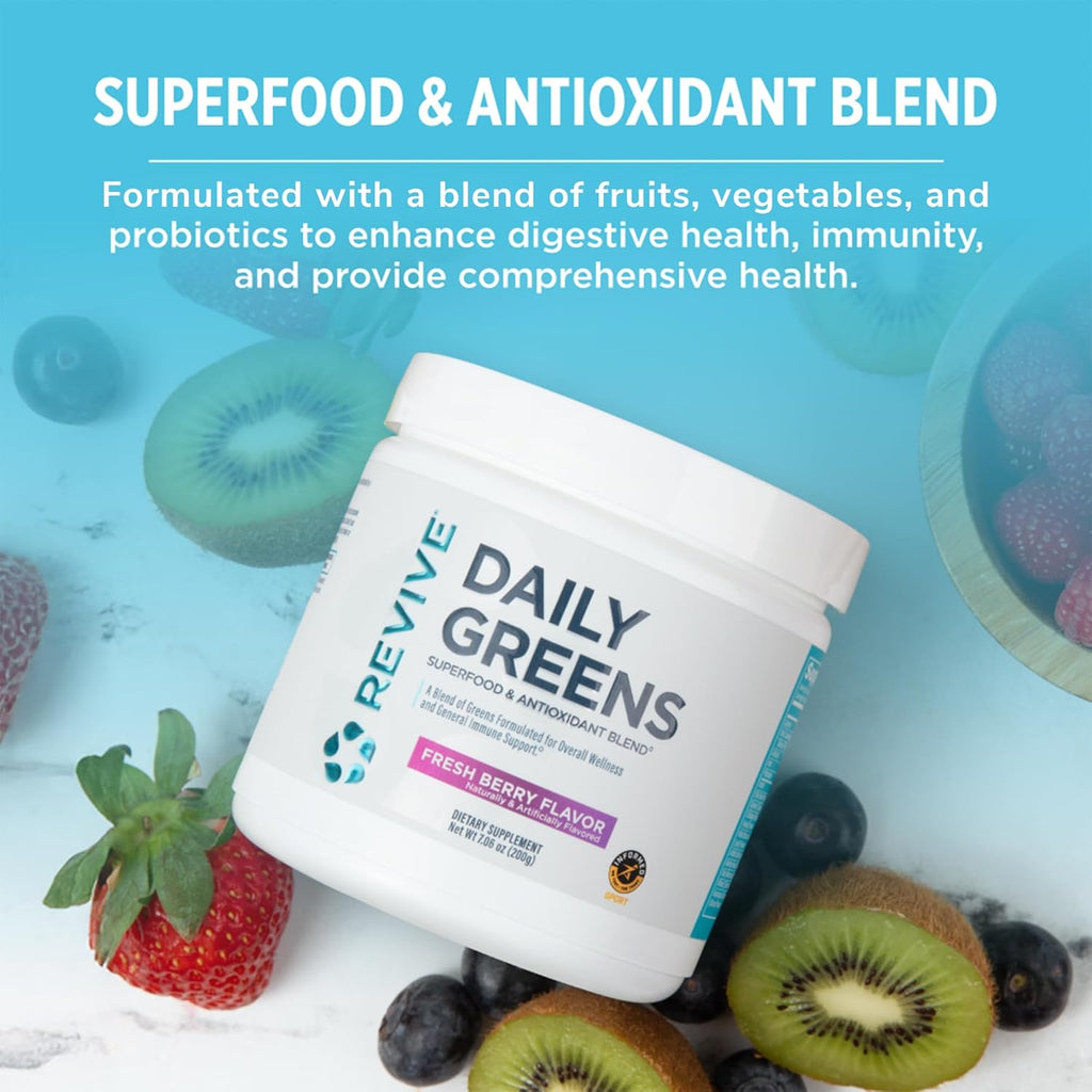 REVIVE MD Daily Green Powder Superfood (Fresh Berry) - Supergreens Powder to Support Energy Levels - Green Juice That Improves Fiber Intake - Vegetable Supports Digestion and Gut Health