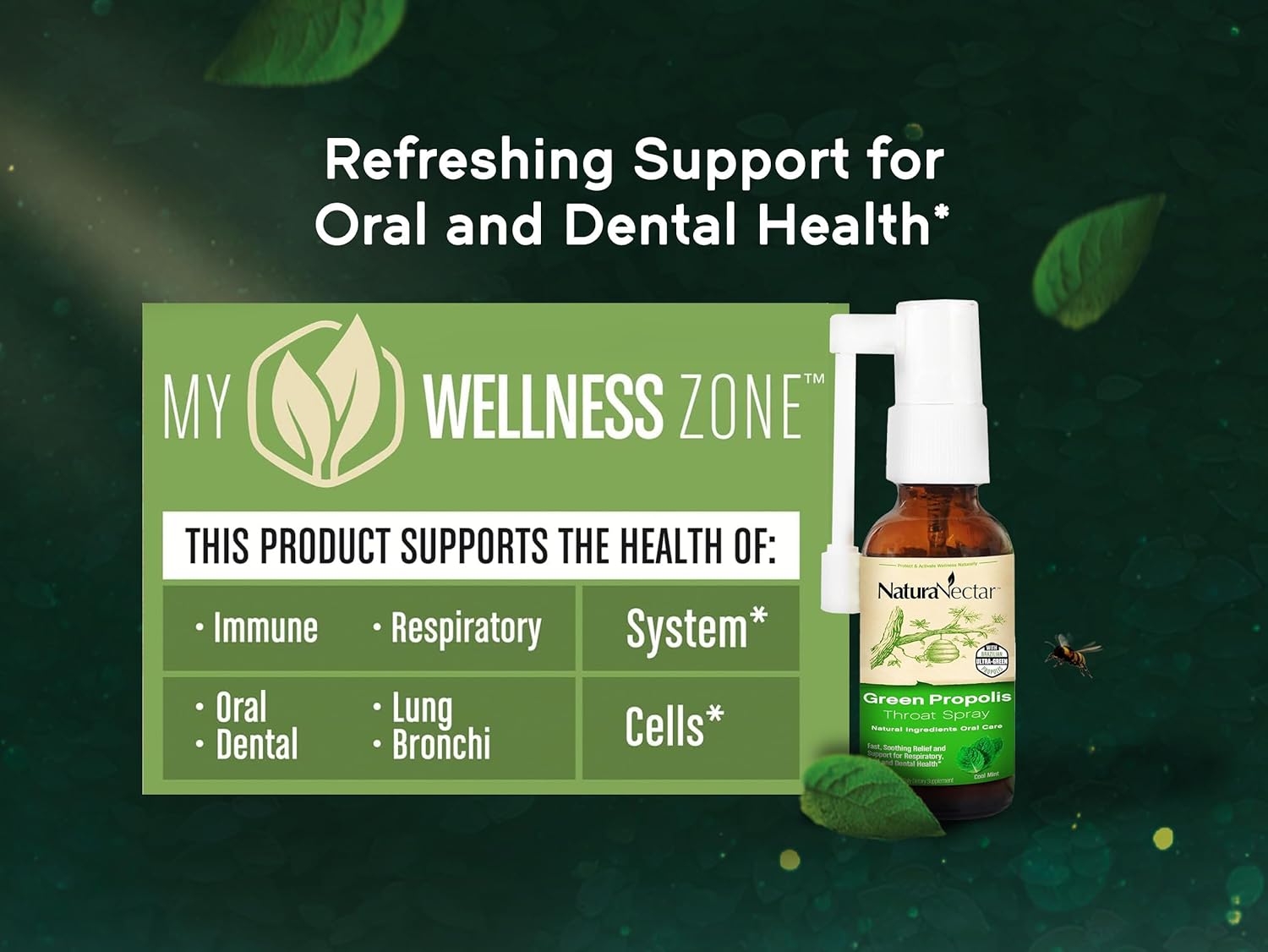 NaturaNectar - Green Propolis Throat Spray - Unique, Soothing Throat Care Relief with Brazilian Bee Propolis - Natural and Non-Alcoholic Throat Care Formula from Sustainable Beekeeping (1-Pack, 30mL)