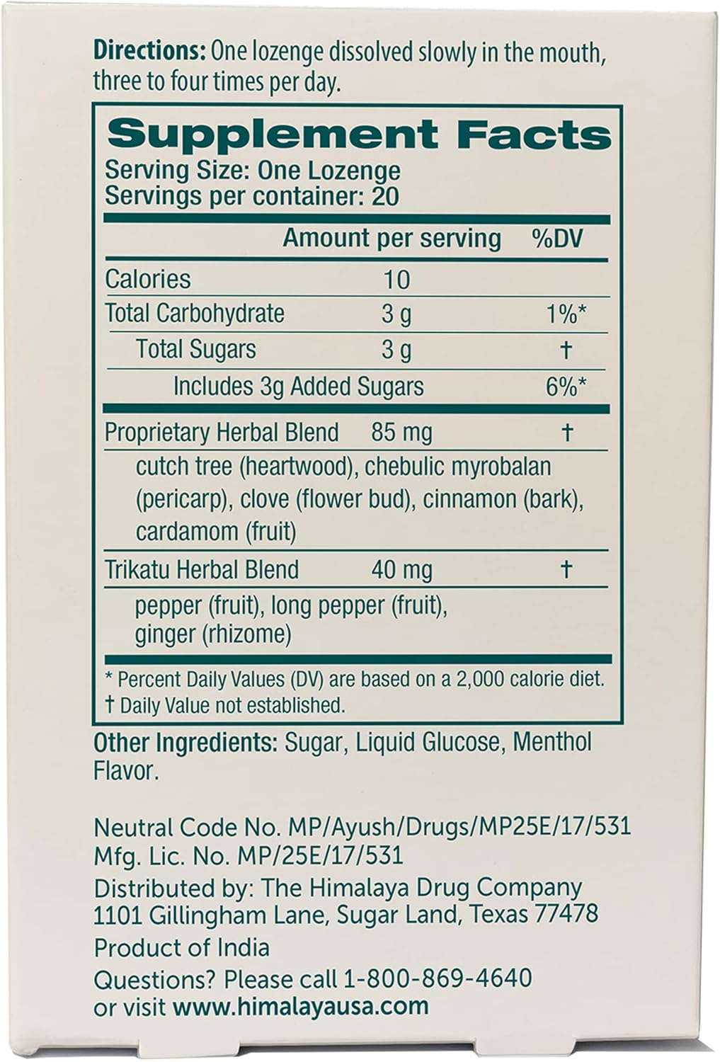 Himalaya Koflet Lozenges, Original Menthol Flavor, Natural Herbal Cough Drop for Warming Relief and Soothing Throat Comfort, 130 mg, 20 Lozenges