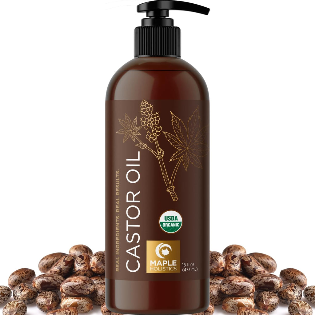 Organic Castor Oil for Hair Skin & Nails - USDA Organic Hexane Free Castor Oil for Skin Face Eyelashes Brows Stomach and Full Body Detox - Extra Virgin Non-GMO Vegan & Cruelty Free (16 Fl Oz)