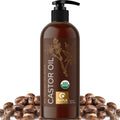 Organic Castor Oil for Hair Skin & Nails - USDA Organic Hexane Free Castor Oil for Skin Face Eyelashes Brows Stomach and Full Body Detox - Extra Virgin Non-GMO Vegan & Cruelty Free (16 Fl Oz)