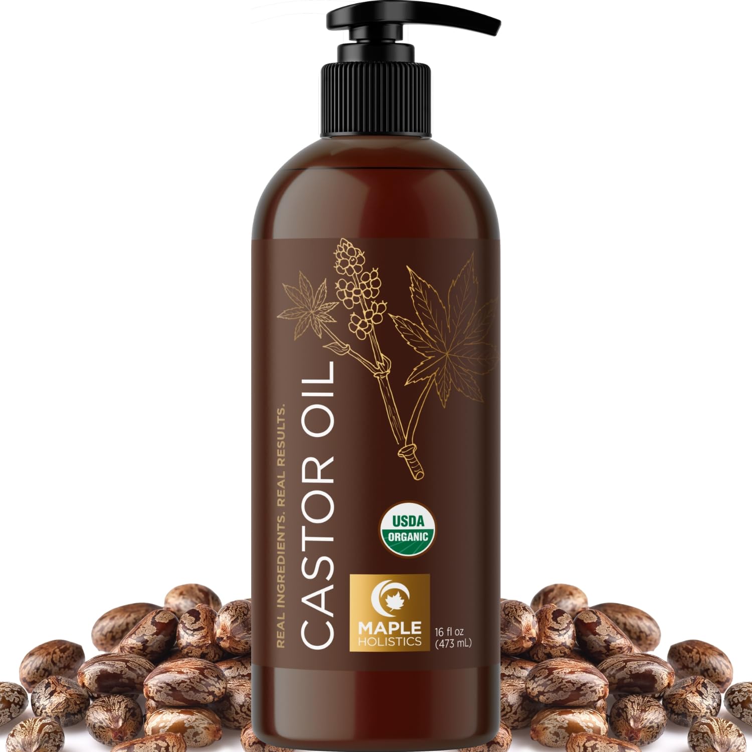 Organic Castor Oil for Hair Skin & Nails - USDA Organic Hexane Free Castor Oil for Skin Face Eyelashes Brows Stomach and Full Body Detox - Extra Virgin Non-GMO Vegan & Cruelty Free (16 Fl Oz)