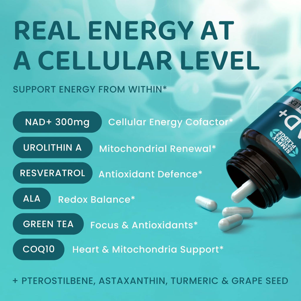NAD+ Elite Complex – Direct NAD+ 300 mg with Urolithin A, Resveratrol, CoQ10 & Antioxidant Blend – Cellular Energy, Mitochondrial Support & Healthy Aging – Vegan, Non-GMO- 60 Capsules (Pack of 3)
