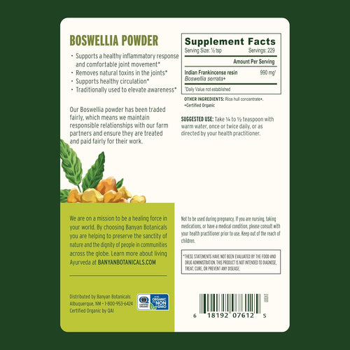 Banyan Botanicals Boswellia Powder – Organic Frankincense Resin (Boswellia Serrata) – Traditional Ayurvedic Joint Health Supplement* – 1/2 lb. – Non-GMO Sustainably Sourced Vegan