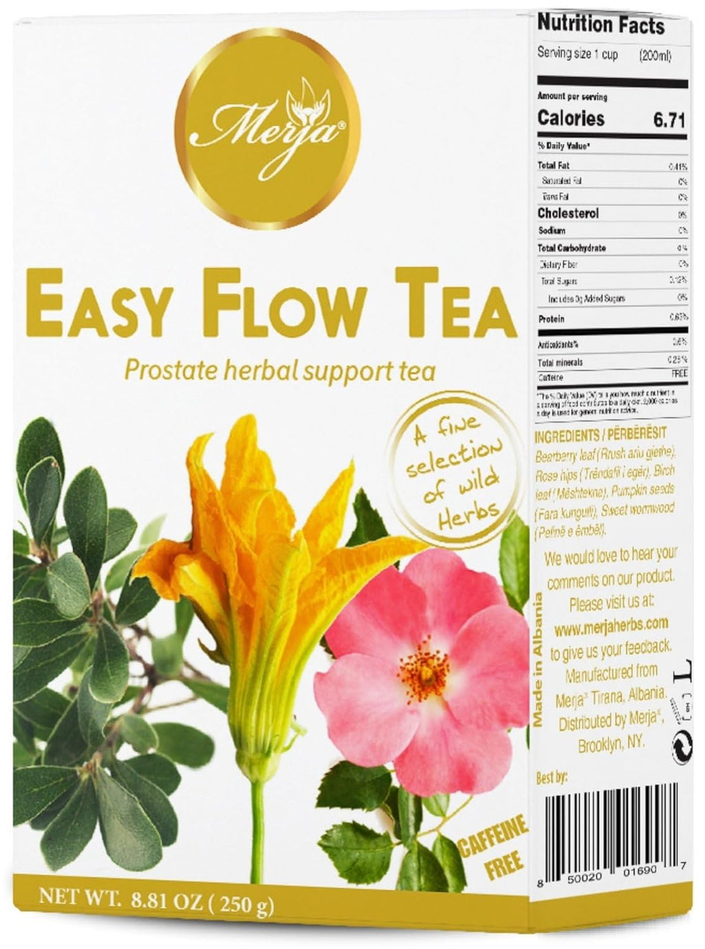 Merja Herbs Easy Flow Tea - For Prostate Support - Mediterranean Loose - Caffeine Free - 100% Natural & Premium Quality 250gr 8.82 oz
