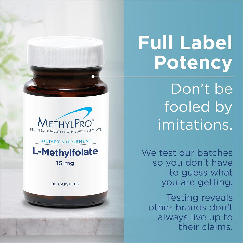 MethylPro L-Methylfolate 15 mg - L Methyl Folate, Methylfolate Supplement for Women & Men, Methylated Vitamin B9 (5-MTHF) for Brain Health, Focus, Calm - 90 Capsules (Pack of 1)