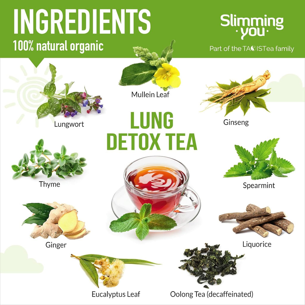Lung Detox Tea - Mullein Tea Bags for Lungs Cleanse and Respiratory Health with Mullein Leaf, Lungwort, Eucalyptus, Thyme, Liquorice, Spearmint - 14 Tea Bags Natrual Herbal Tea, Caffeine Free