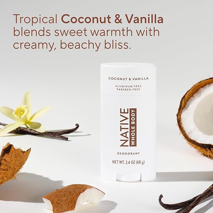 Native Whole Body Deodorant Stick Contains Naturally Derived Ingredients, Deodorant for Men and Women | 72 Hour Odor Protection, Aluminum Free with Coconut Oil and Shea Butter | Coconut & Vanilla