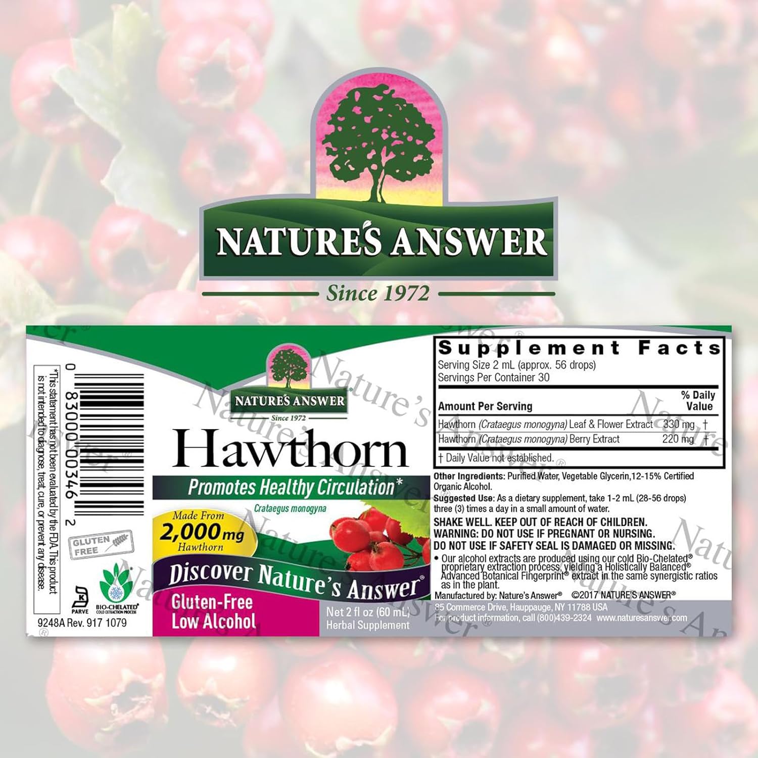 Nature's Answer Organic Hawthorn Extract 2 Oz - Low Alcohol, Gluten Free & Kosher - Heart Support - Ideal for Hawthorn Berry Tea