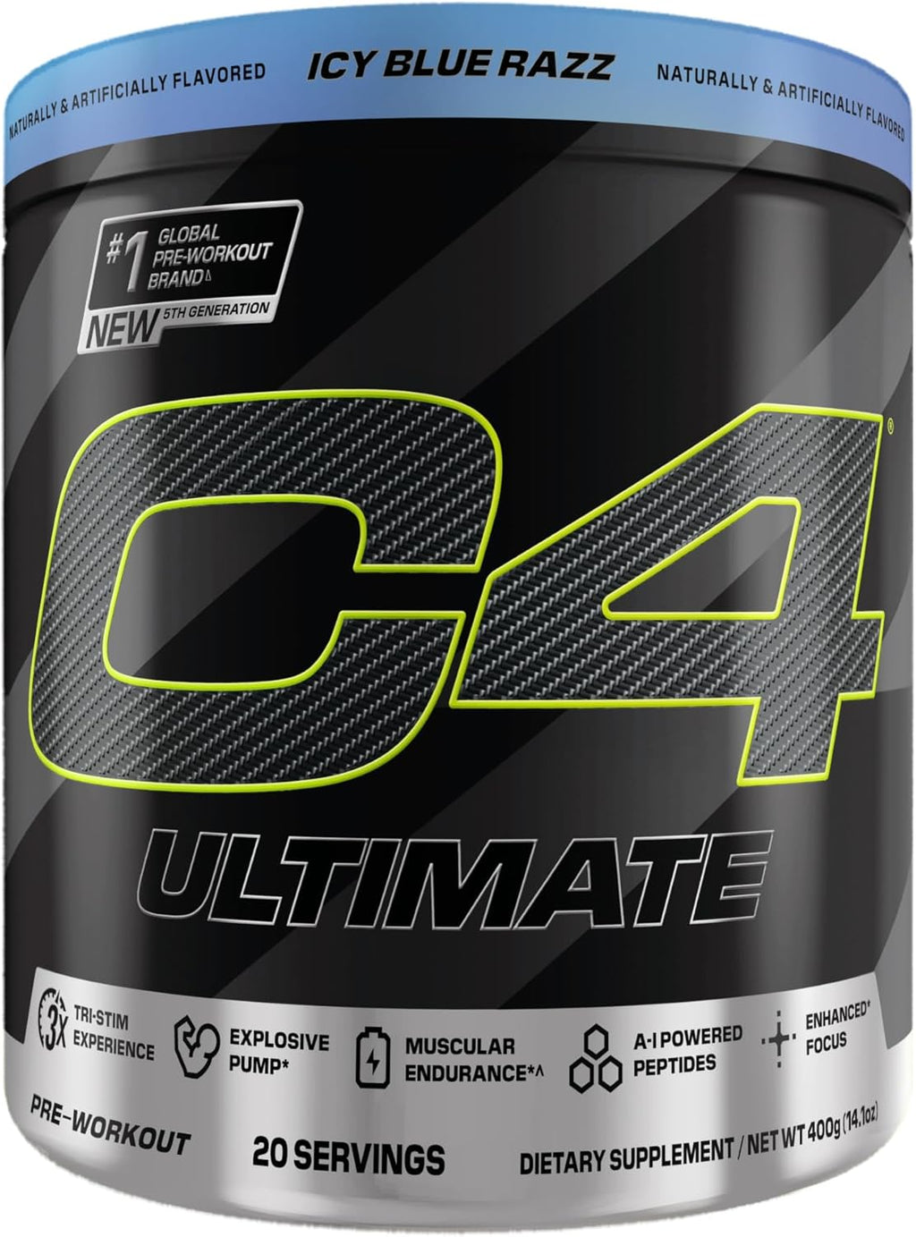 Cellucor C4 Ultimate Pre Workout Powder - Sugar Free Preworkout Energy Supplement for Men & Women - 300mg Caffeine + TeaCrine + Dynamine + Creatine - ICY Blue Razz, 20 Servings