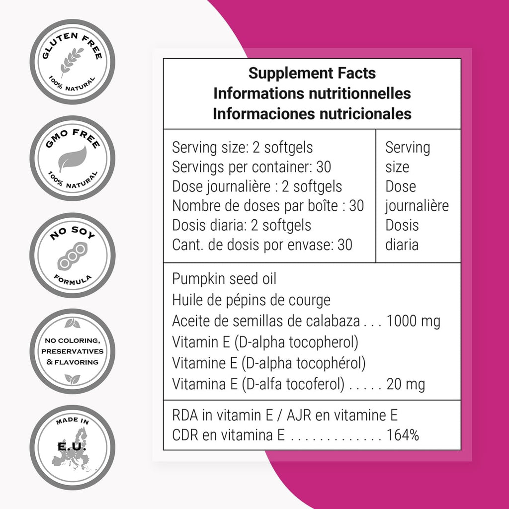Supersmart - Pumpkin Seed Oil Supplement 1000mg per Day (+ Vitamin E) - Pumpkin Seed Oil for Hair Growth | Non-GMO & Gluten Free - 60 Softgels