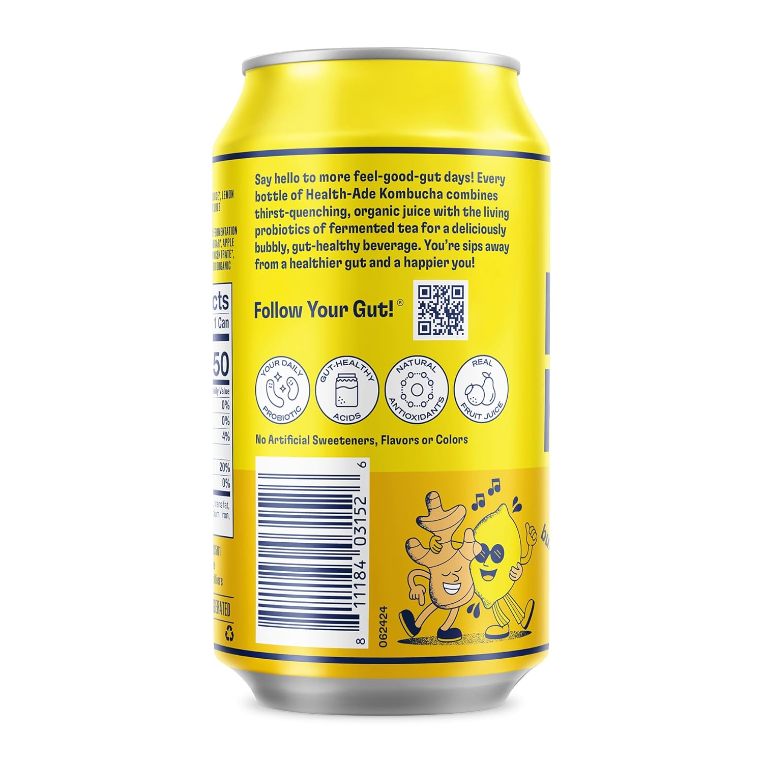 Health-Ade Ginger-Lemon Kombucha, Organic Drink, 12-Pack (11.5 Fl Oz Cans) - Fermented Tea with Probiotics, Detoxifying Acids, Supports Gut Health - Non-GMO, Vegan, Gluten-Free