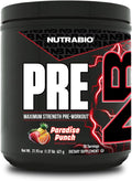 NutraBio PRE Workout Powder - New Formula- Sustained Energy, Mental Focus, Endurance - Beta Alanine, Caffeine, Electrolytes - 20 Servings - Paradise Punch