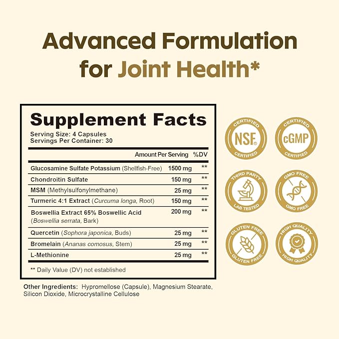 Joints Health Suppplement, Glucosamine Chondroitin MSM - Joint Support Supplement for Women and Men with Turmeric, MSM &Boswellia, for Cartilage, Joint Health and Flexibility - 3 Bottles