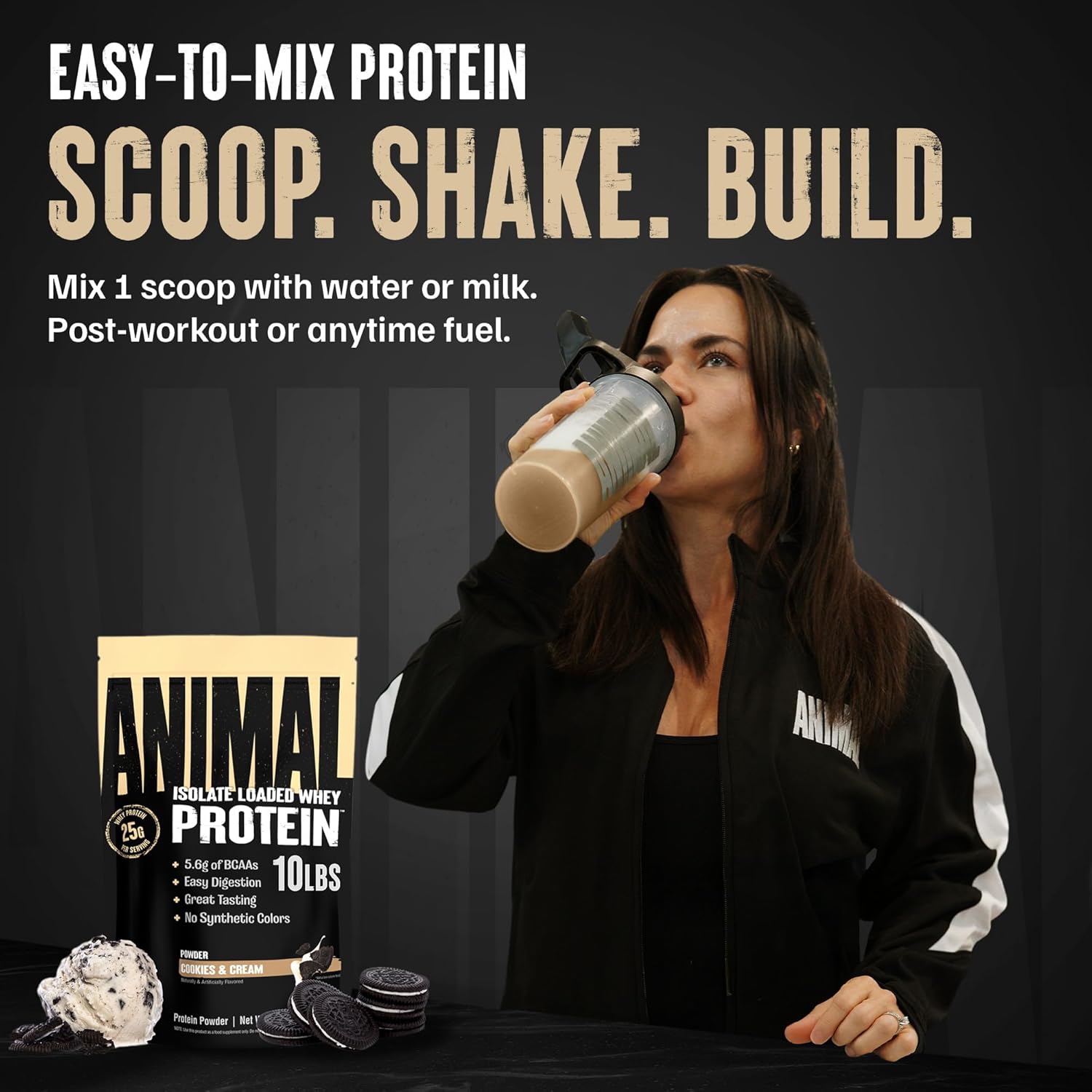 Animal Whey Isolate Protein Powder - Loaded for Pre & Post Workout Muscle Builder and Recovery with Digestive Enzymes for Men & Women - 25g Protein, Great Taste, Low Sugar - Cookies & Cream 10 lbs
