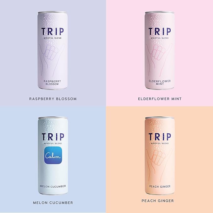 TRIP Lightly Sparkling Adaptogen Seltzer, Non-Alcoholic Mocktail with Magnesium, Ashwagandha, Lions Mane & L Theanine, No Added Sugar, Vegan, Original Variety Pack, 12 Oz, 12Pk