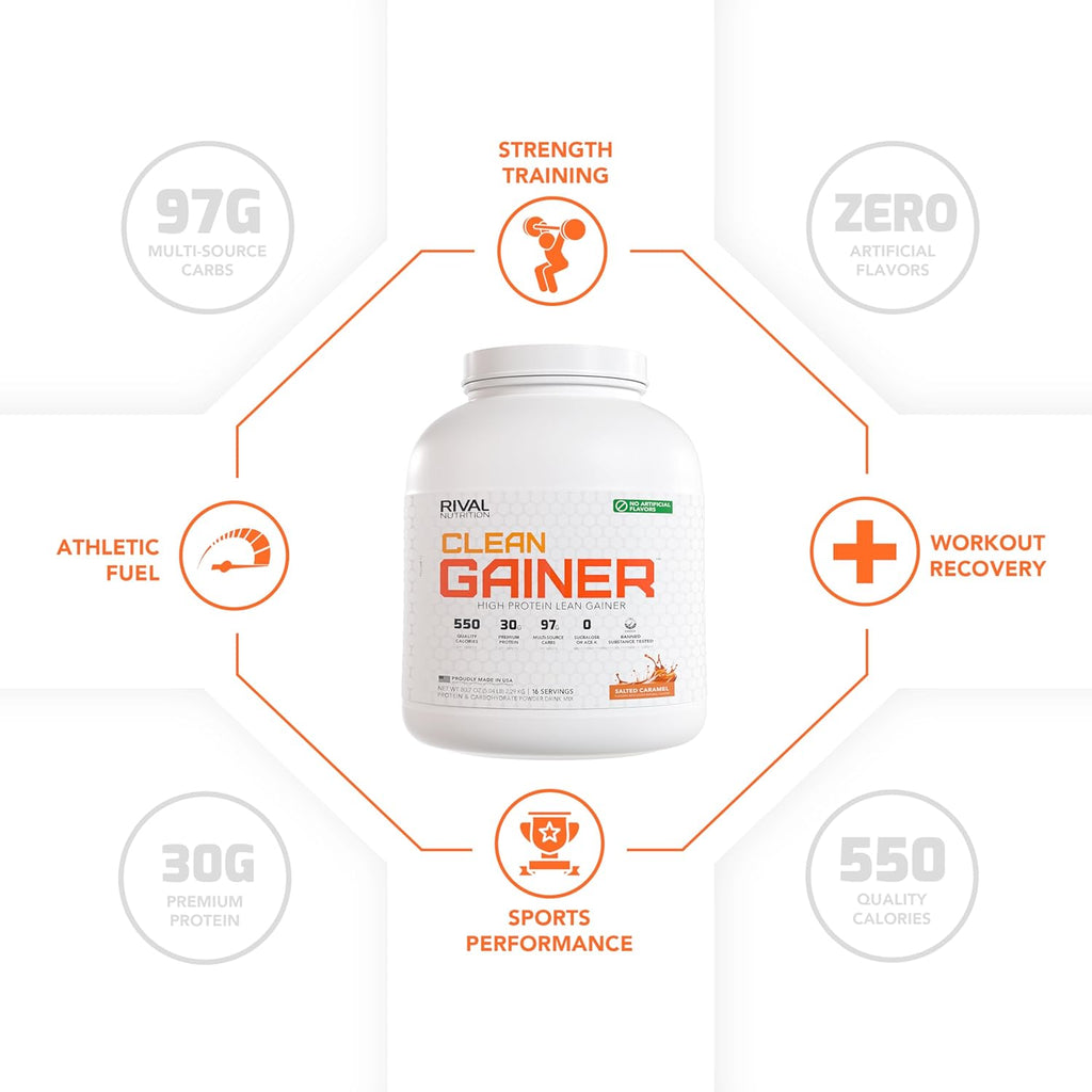 RIVAL NUTRITION Naturally Flavored Clean Gainer (5 lb, Salted Caramel)