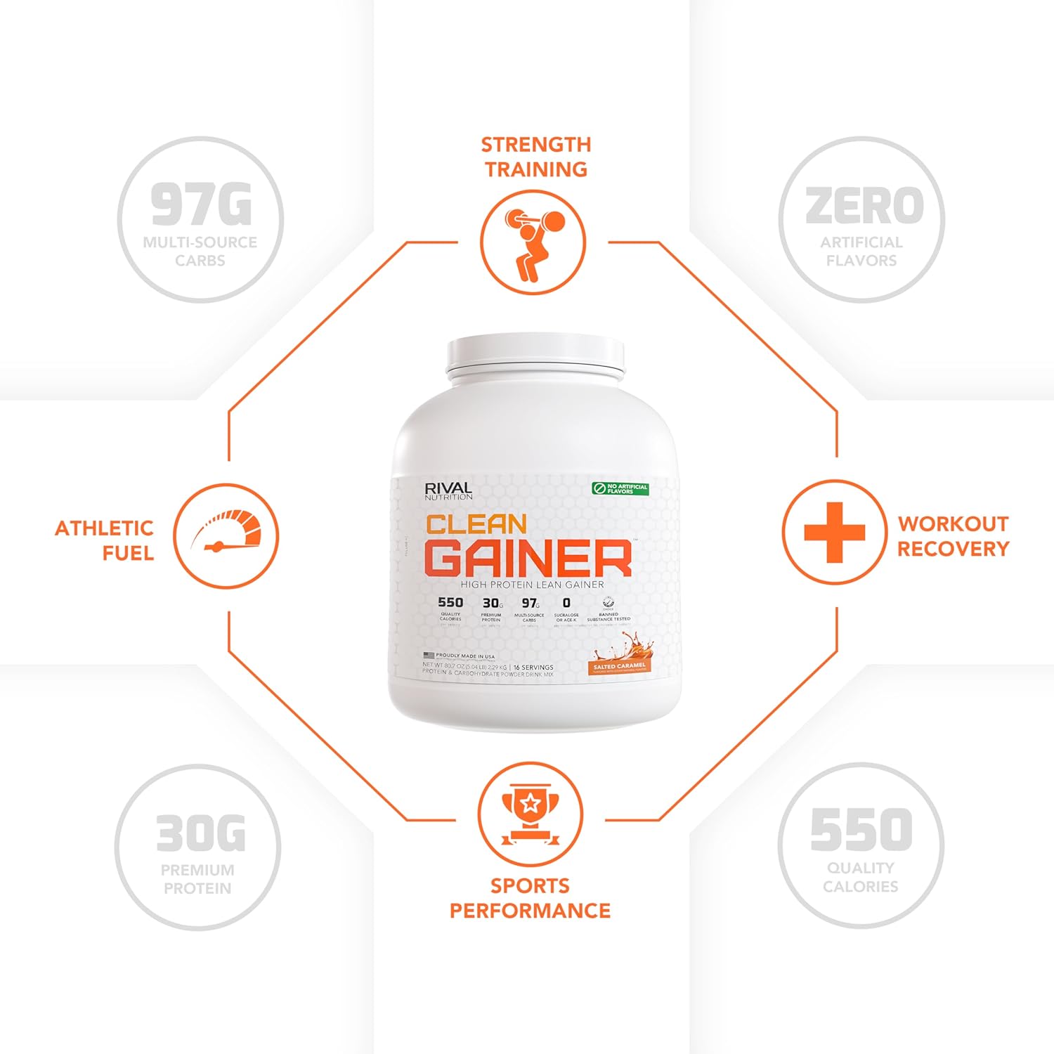 RIVAL NUTRITION Naturally Flavored Clean Gainer (5 lb, Salted Caramel)