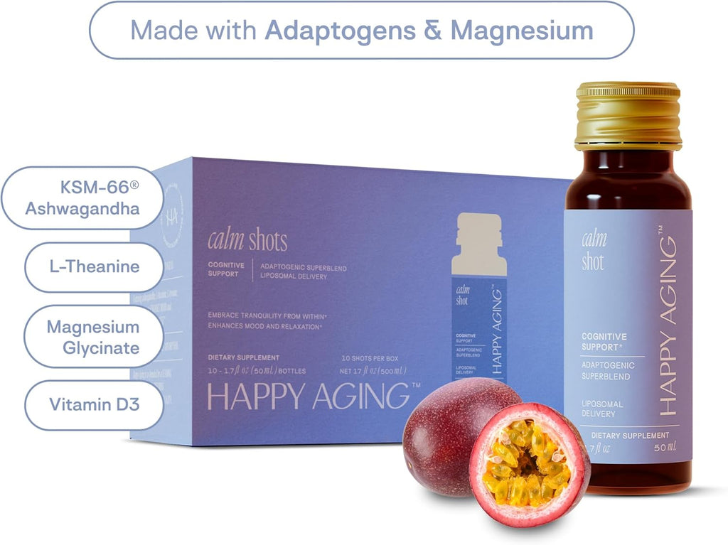 Calm Shot | Liposomal Stress & Cognitive Support | Passion Fruit Flavor - Adaptogens + Magnesium + Ashwagandha | Vegan, Non-GMO, No Sugar (1)