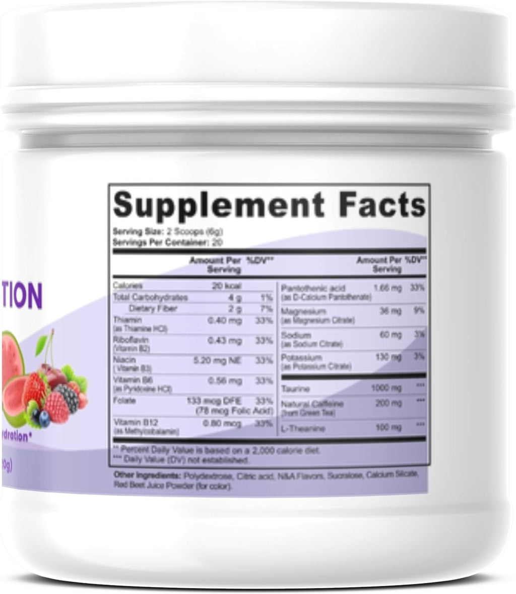 Natural Energy Drink Powder – Guava Berry Flavor – Electrolytes + Natural Caffeine Powder from Green Tea – No Sugar, Vegan, Keto-Friendly, 20 Servings (120 g)