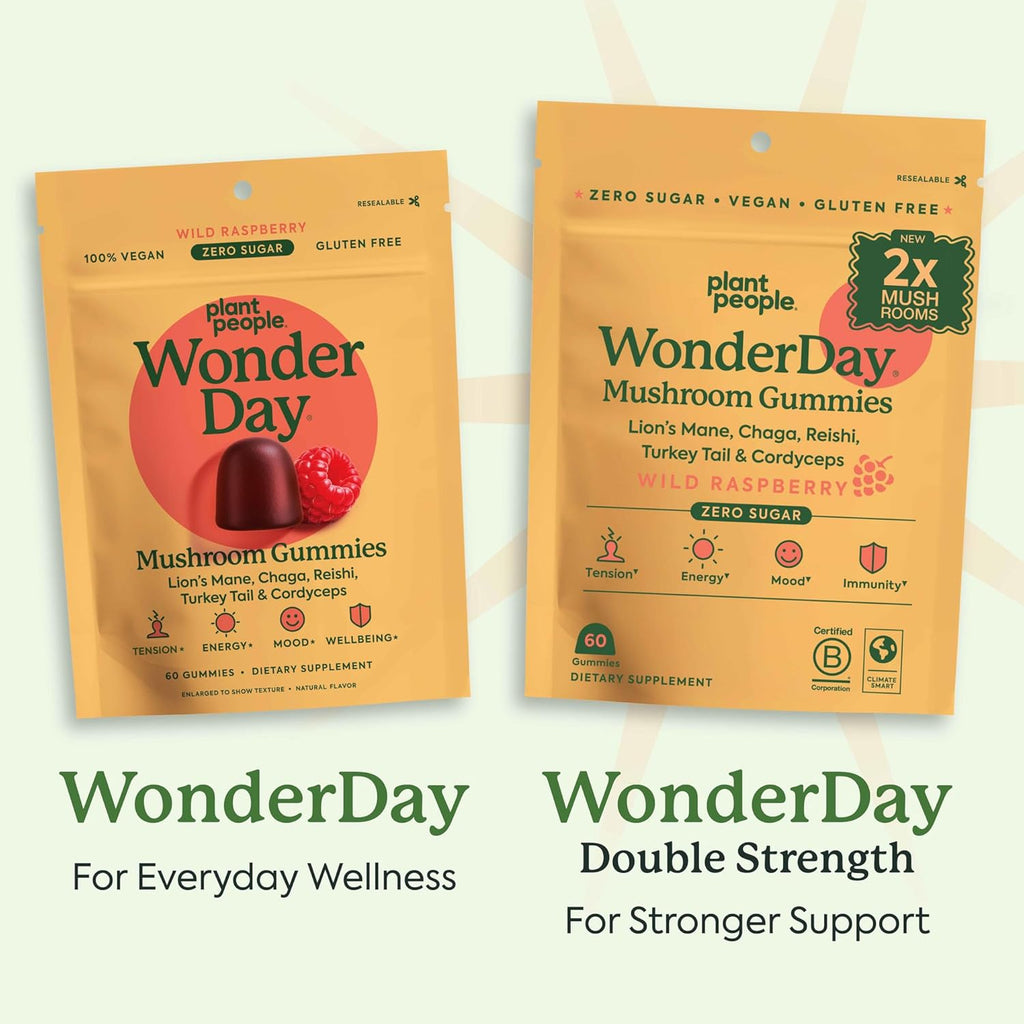 WonderDay Extra Strength Mushroom Gummies –Sugar Free Lion’s Mane, Cordyceps, Reishi & Chaga Supplement for Adults –Mood Boost, Energy, Focus, Immune Support & Gut Health –Vegan, Non-GMO (60 Count)