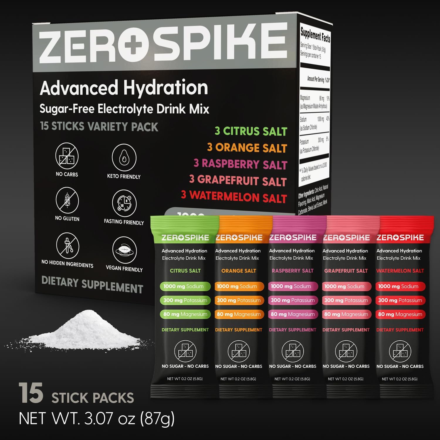 No Sugar Electrolytes Powder Packets | Keto & Fasting Salts Drink Mix | Supplements: The Key Hydration Nutrients Missing from Purified Water | Clean, Variety Pack, Calorie Free | 15 Sticks