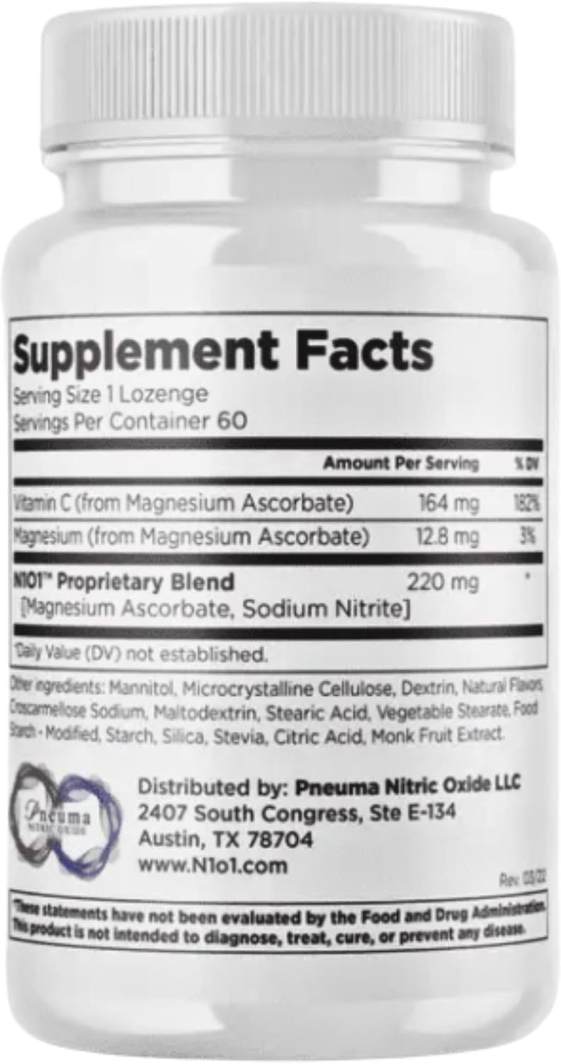 Nitric Oxide Lozenges for Heart Health Support - Dietary Supplement for Blood Flow, Oxygenation and Blood Pressure - 120 Count