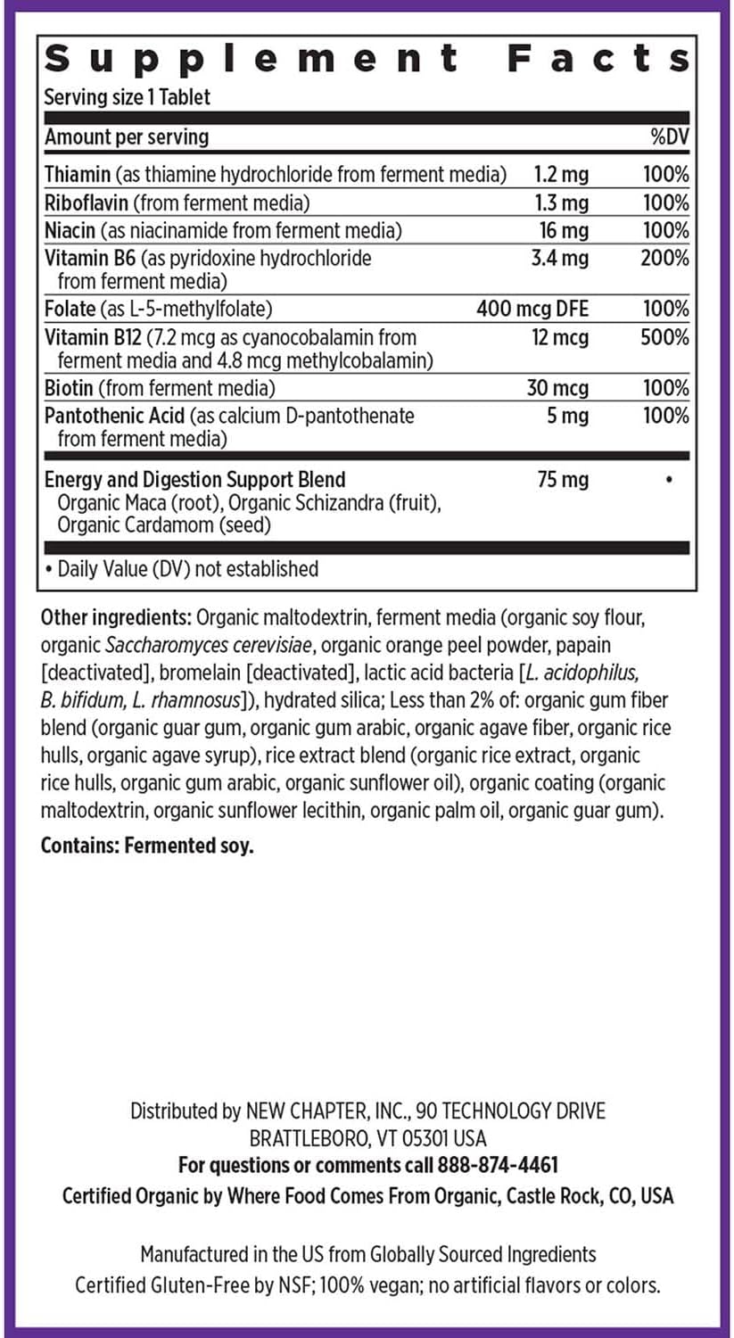 New Chapter Vitamin B Complex, Fermented Vitamin B Complex, USDA Organic, ONE Daily for Cellular Energy + Brain + Beauty, 100% Vegan, Gluten-Free - 90 Count