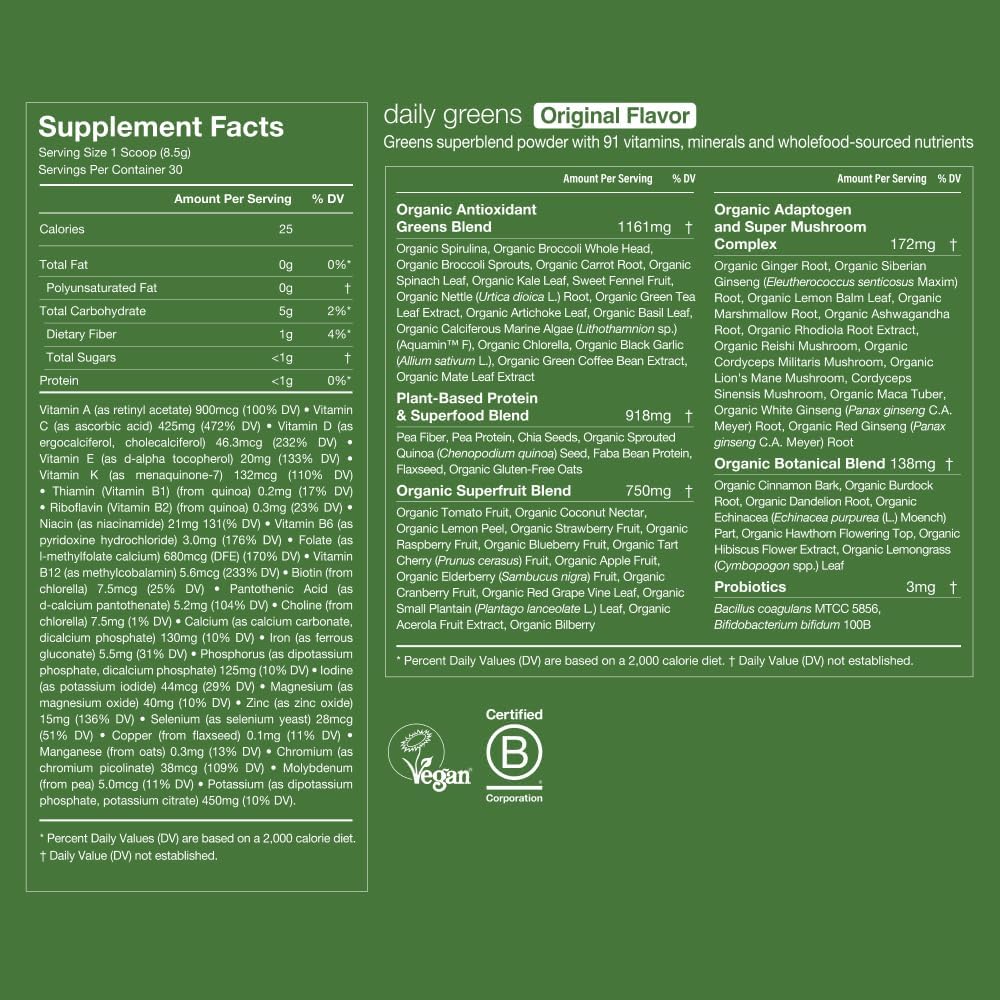 Huel Daily Greens Watermelon | Superfood Greens Powder | 91 Vitamins, Minerals, and Wholefood-Sourced Ingredients | Adaptogens, Antioxidants, Gut-Friendly Probiotics | 30 Servings