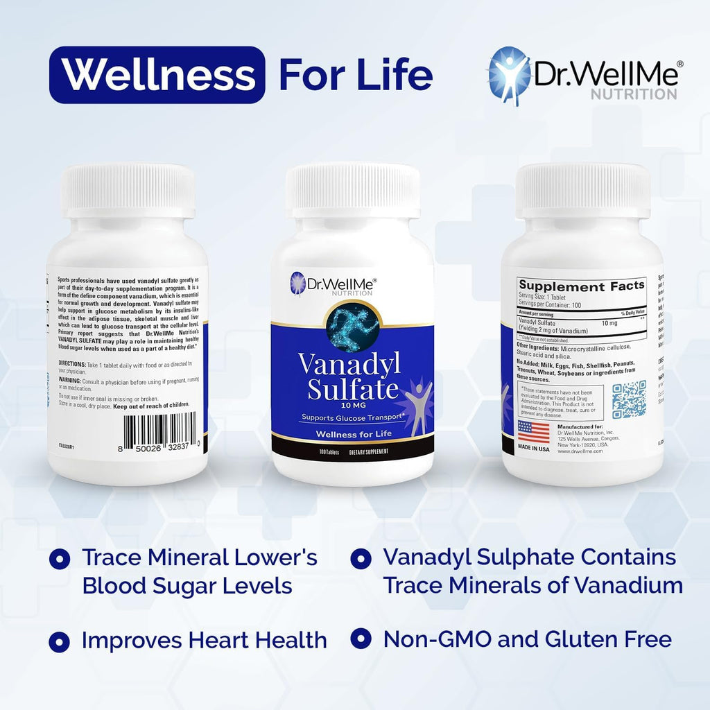 Dr.WellMe Nutrition Vanadyl Sulfate Supplement 10 mg, Maintains Healthy Blood Sugar Level, 100 Tablets, Pack of 3