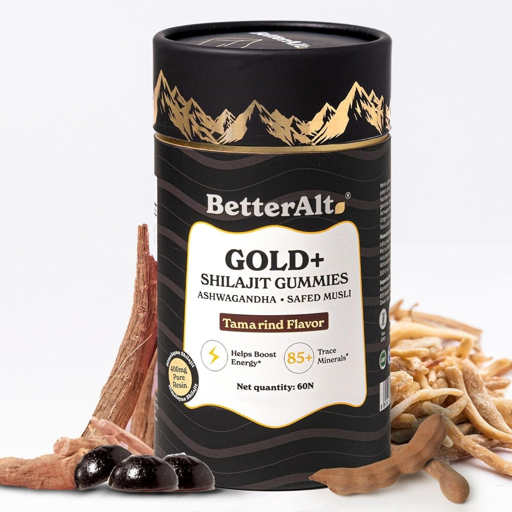 Gold+ Shilajit Gummies | with Ashwagandha, Safed Musli,Shilajit Resin & Ginger |Helps Boost Energy & Improves Stamina |1-Month Dietary Supplement|60 Gummies