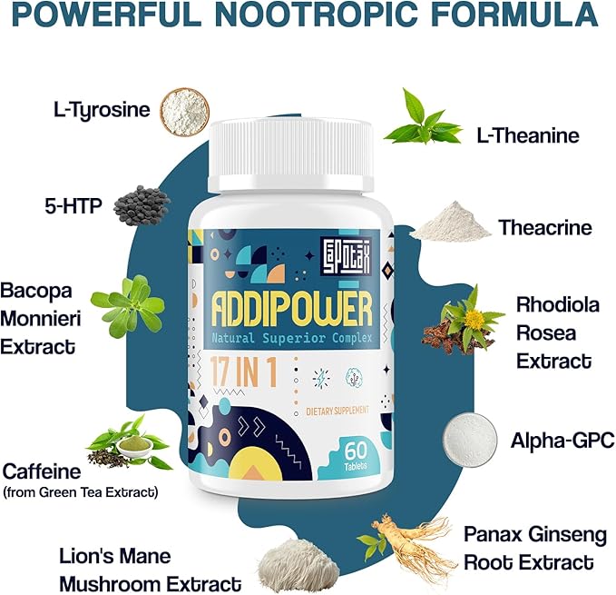 17-in-1 Brain Supplement for Memory and Focus | Nootropic Brain Supplement for Mental Clarity, Concentration, Alertness | Natural Nootropics with Herbal Extracts, Vitamins & Amino Acids (60 Tablets)