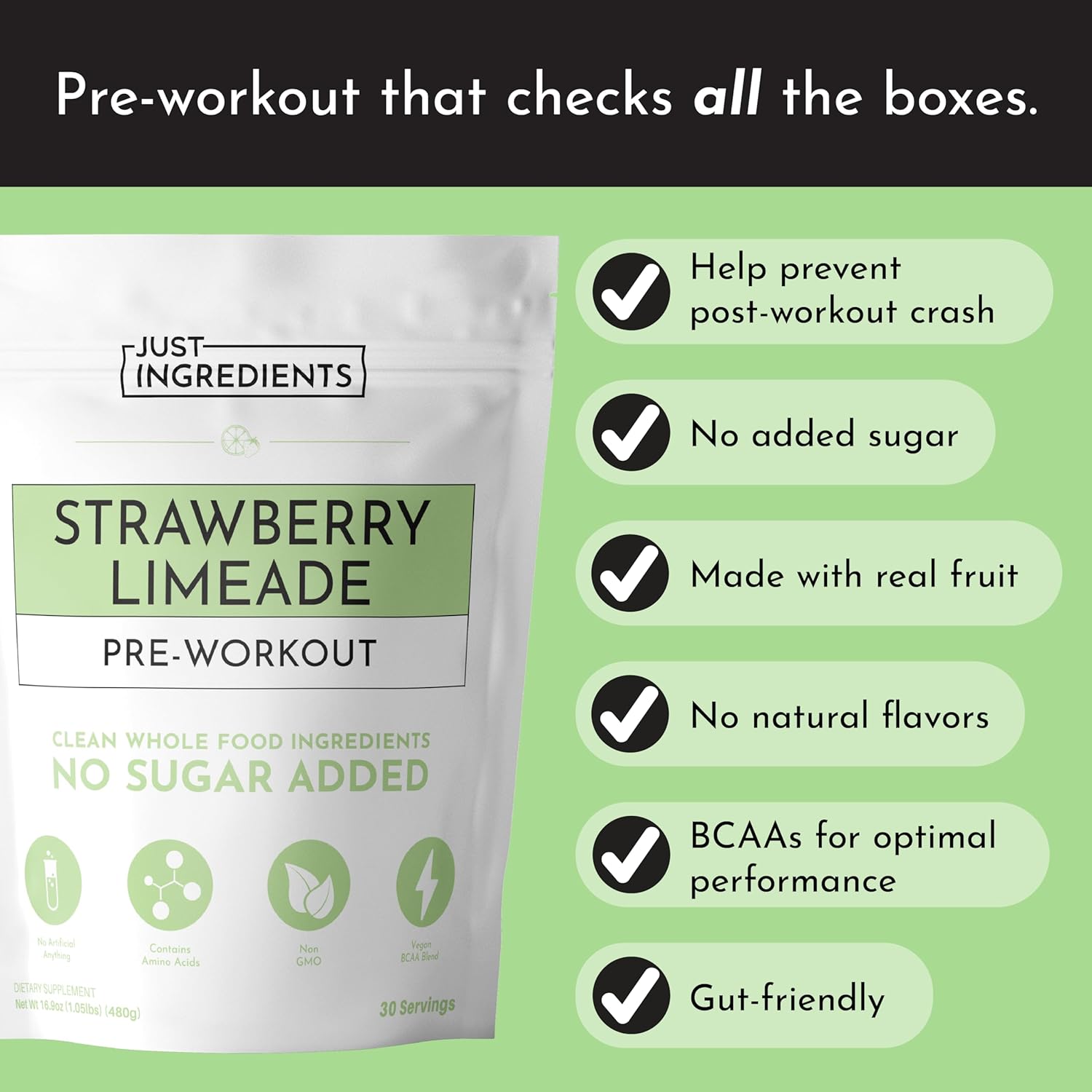 Pre-Workout Strawberry Limeade | 30 Servings | 150 mg Caffeine Per Serving | Made with Real Ingredients | Gluten-Free | No Artificial Sweeteners, Dyes, or Preservatives | Supports Energy & Recovery