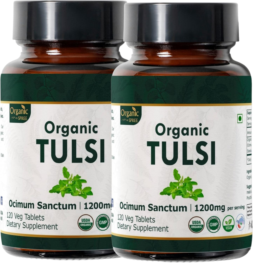Tulsi 120 Tablets – USDA Organic Holy Basil – Supports Stress Relief & Adaptogenic Balance* - Pack of 2