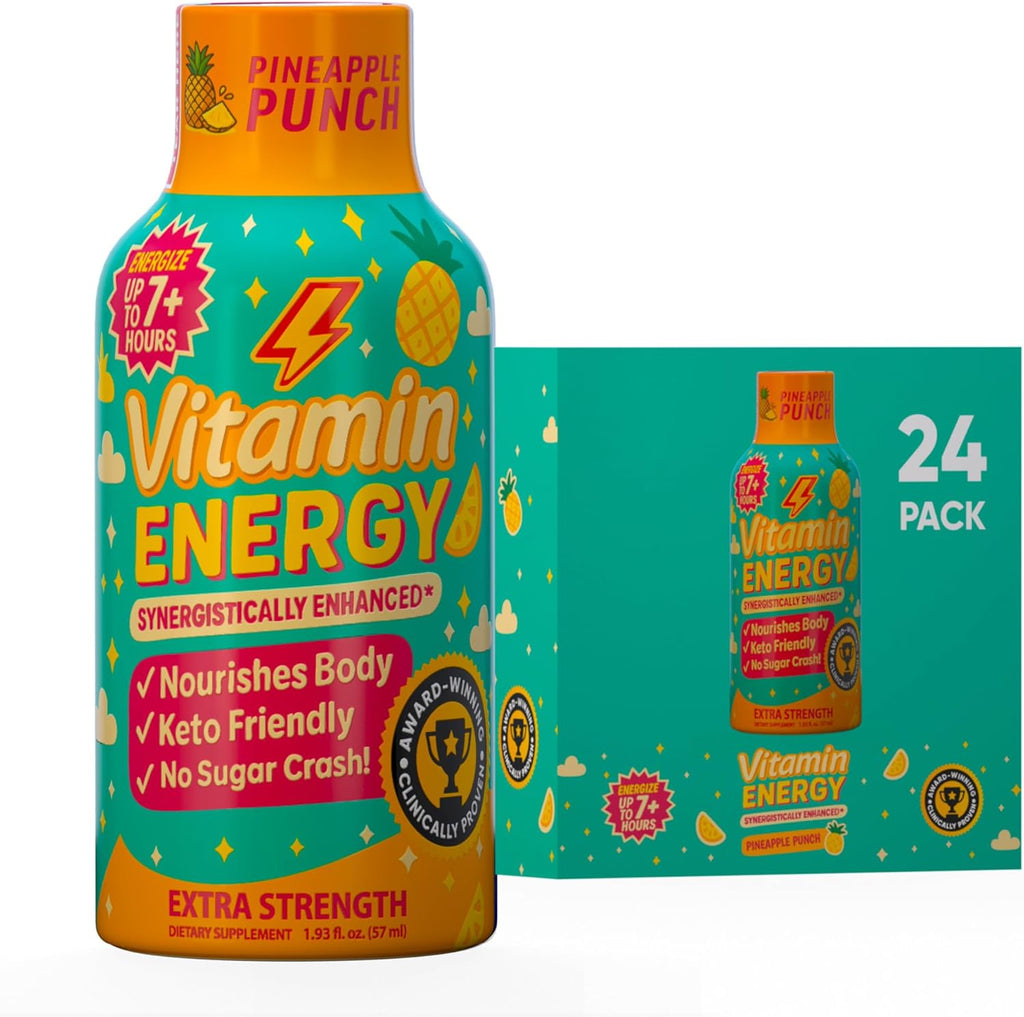 Vitamin Energy Immune+ Extra Strength Energy Shot Pineapple Punch 24 Pack, 260mg Natural Caffeine, B-Vitamins, Citicoline, Green Tea, Immunity & Focus Support, Zero Sugar, Gluten-Free 1.93 fl oz