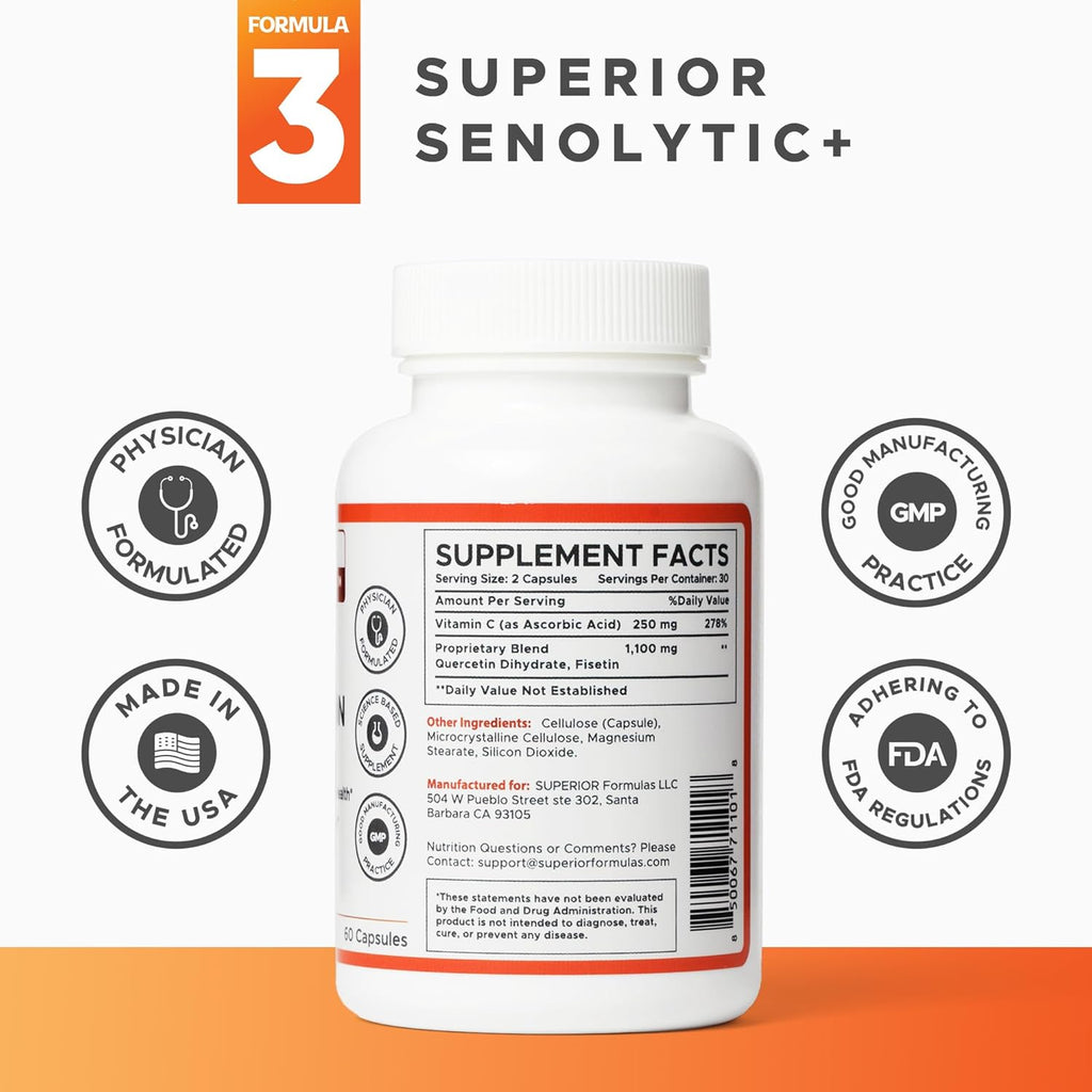 Superior Formulas | Superior SENOLYTIC+ | Fisetin-Quercetin Complex | Physician-Formulated and Science-Based Supplement for Adults 18+ | Promotes Cellular Repair | Boosts Longevity & Healthspan