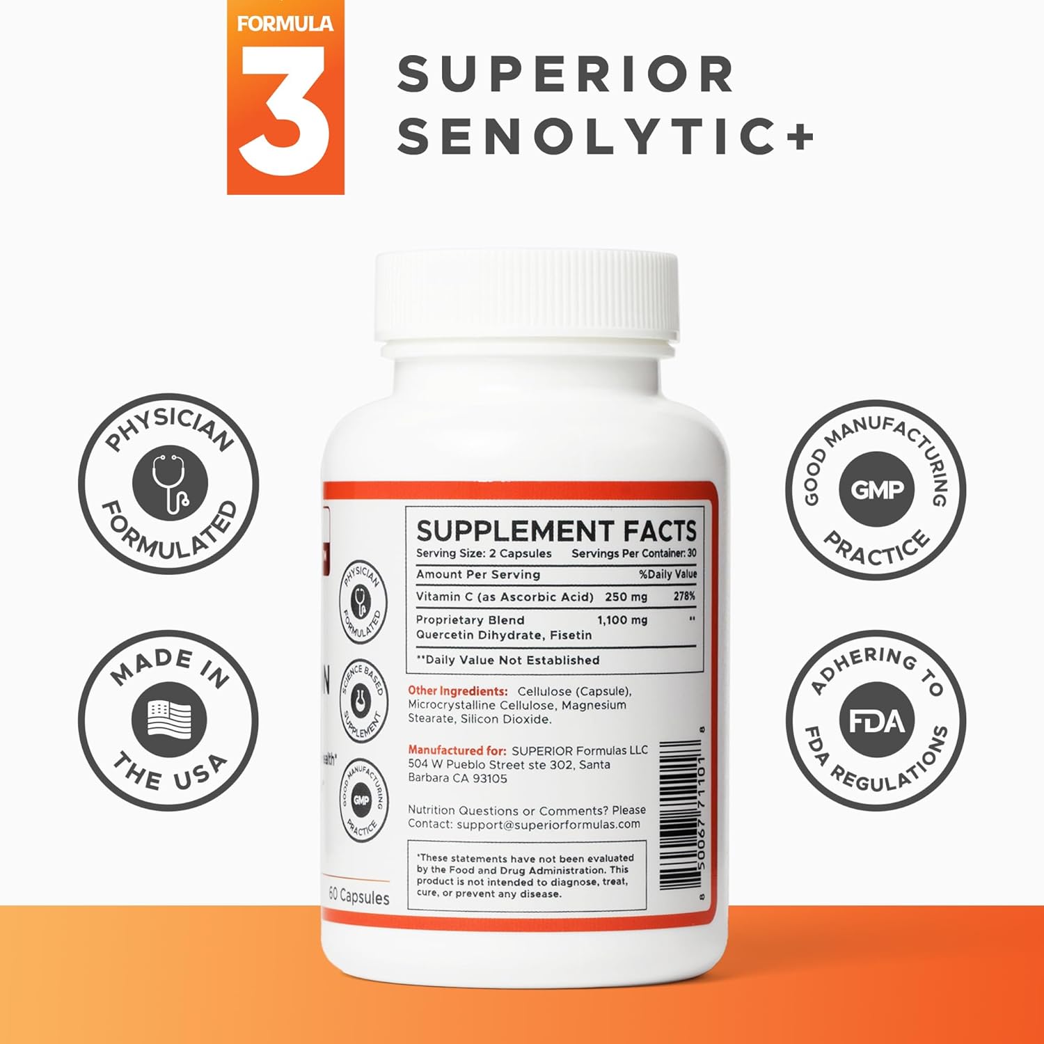 Superior Formulas | Superior SENOLYTIC+ | Fisetin-Quercetin Complex | Physician-Formulated and Science-Based Supplement for Adults 18+ | Promotes Cellular Repair | Boosts Longevity & Healthspan