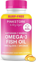 Pink Stork Omega 3 Fish Oil Supplements for Women with DHA and EPA - High Potency Burpless Omega-3 Supplement for Cognitive Health - 60 Softgels