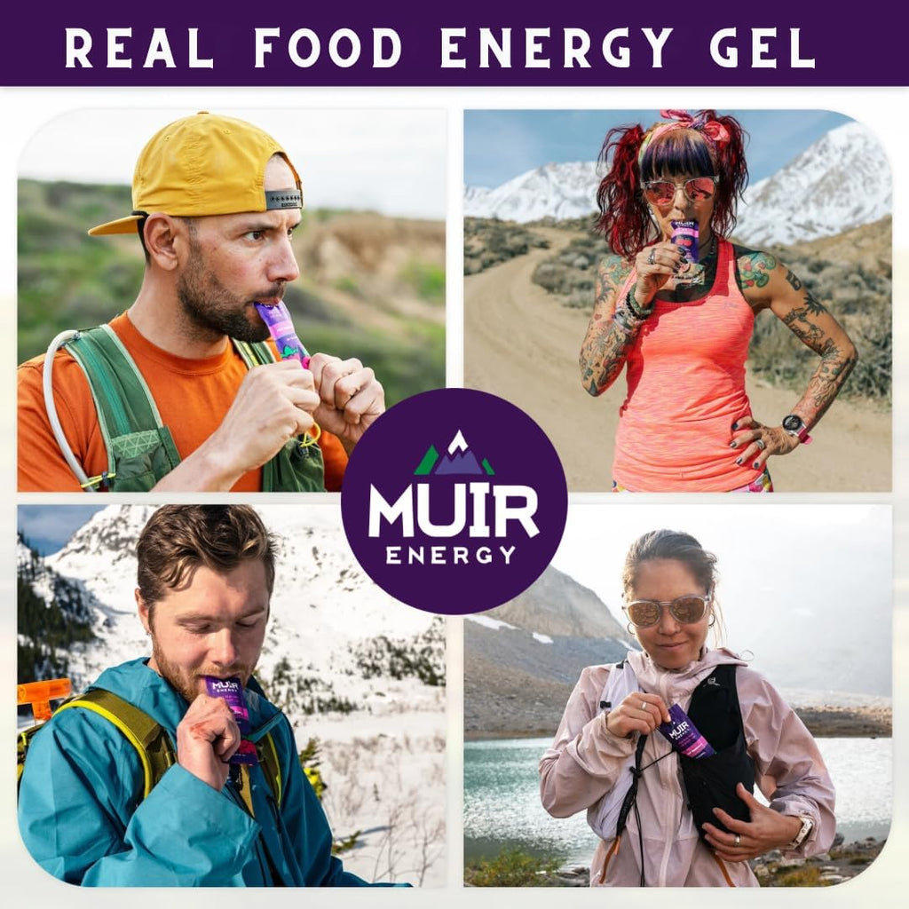MUIR Slow Burn Variety Gel Pack - 24 Count (12 Cacao Almond, 12 Cashew Vanilla Mate) - Organic Real Food Energy Gel for Running, Cycling & Endurance - Long-Lasting, Easy-to-Digest, Vegan, Non-GMO
