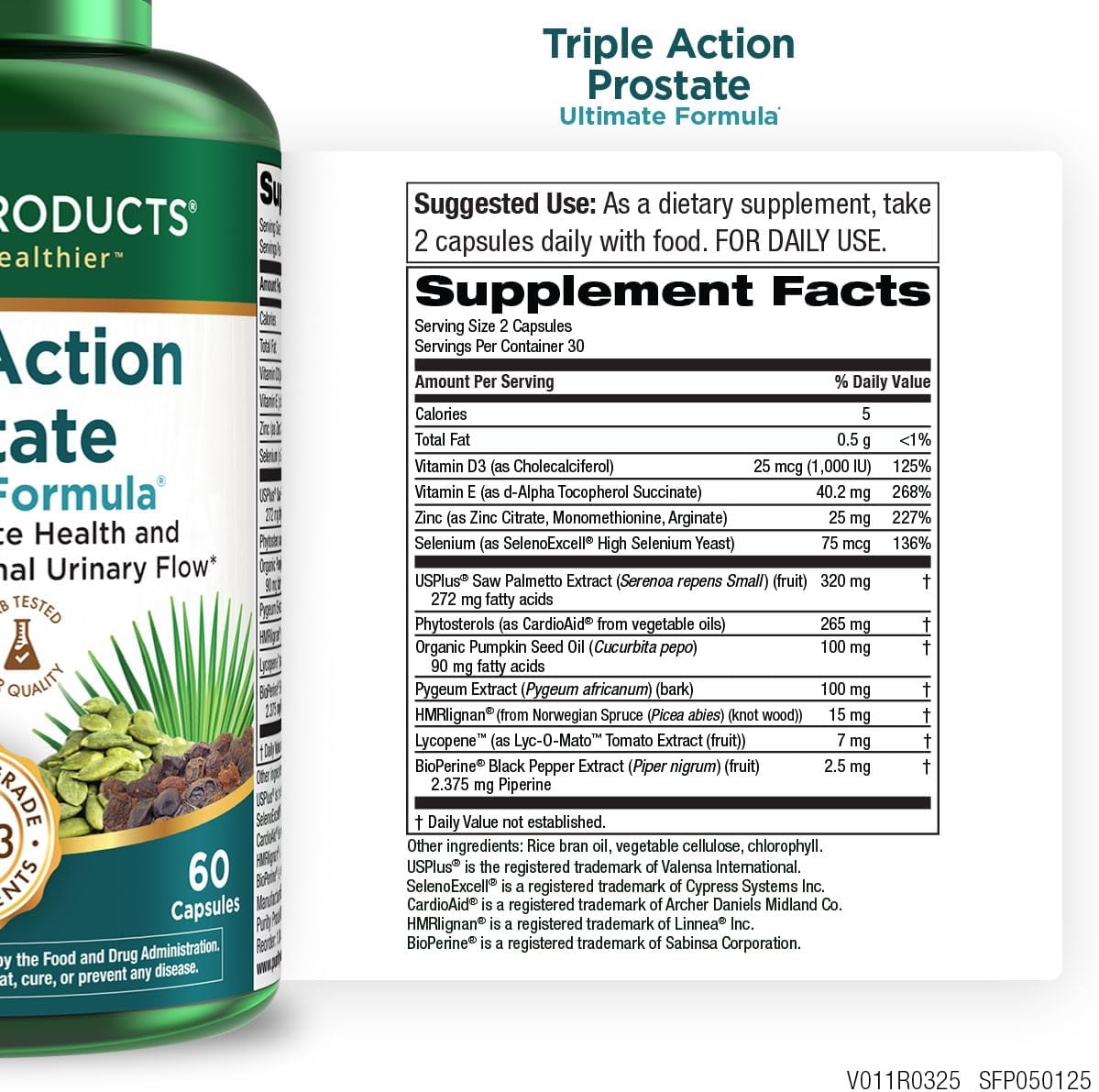 Triple Action Prostate Ultimate Formula – Men’s Prostate Supplement - Zinc, Saw Palmetto, Pygeum, Pumpkin Seed Oil Extract & Phytosterols – Supports Urinary Flow, Bladder & Heart Health – 60 Capsules