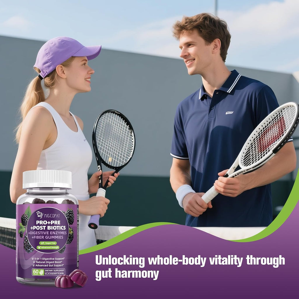 Pre Post Probiotics Gummies, 5 in 1 Probiotic Prebiotic Postbiotic Digestive Enzymes with Fiber, 120 Billion CFU Probiotics for Gut Health, Sugar Free, Vegan, BlackBerry Flavor, 120 Cts
