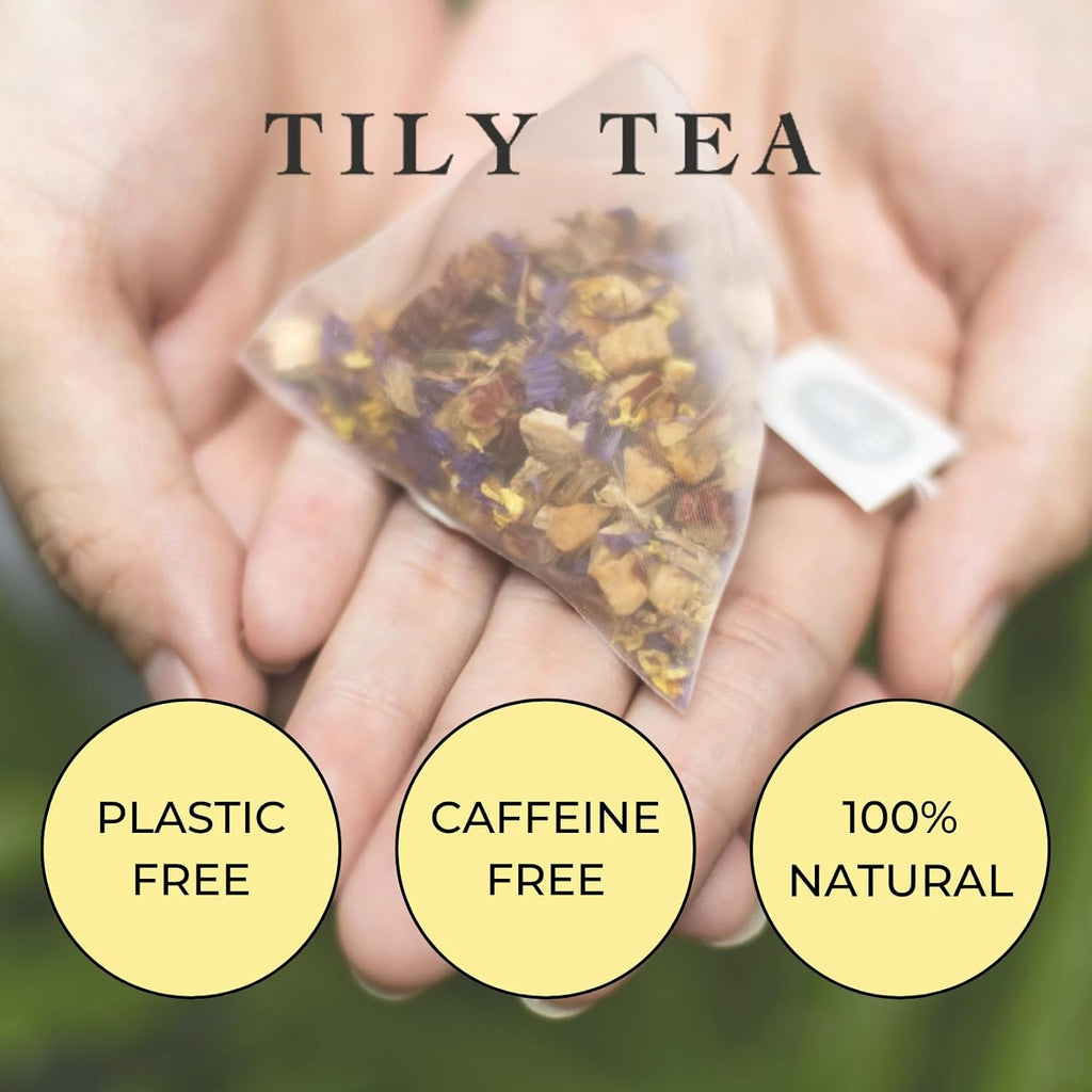 Tily Tea Morning Shine Breakfast Tea - Natural Herbal Tea - Ginger and Ginseng - Caffeine Free - 10 Plastic-Free Teabags
