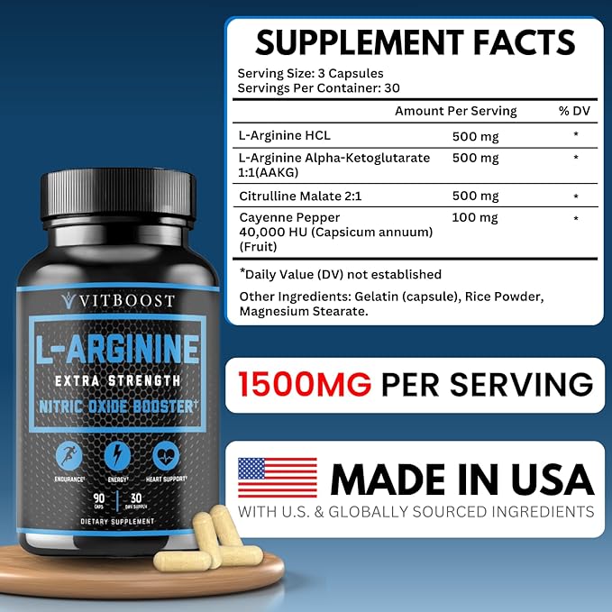 L Arginine Capsules with L-Citrulline 1500mg - Nitric Oxide Booster for Stamina, Muscle, Energy & Vascularity - L-Arginine and Essential Amino Supplement for Extra Strength | 30 Days Supply | 90 Count