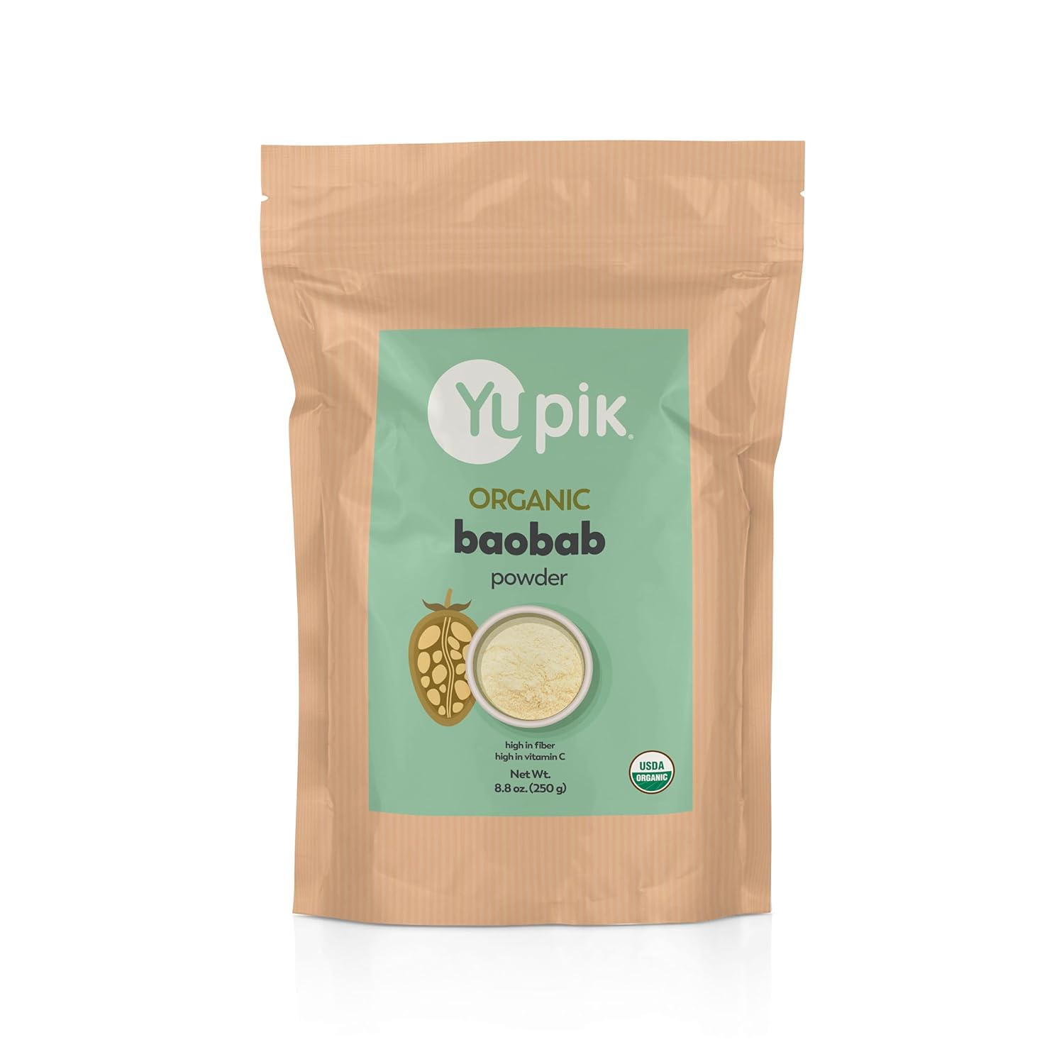 Yupik Organic Baobab Powder 8.8 oz, USDA Certified, Non-GMO, Vegan, Gluten-Free, Kosher, High in Fiber, Tart Superfood for Smoothies, Juices & Baking