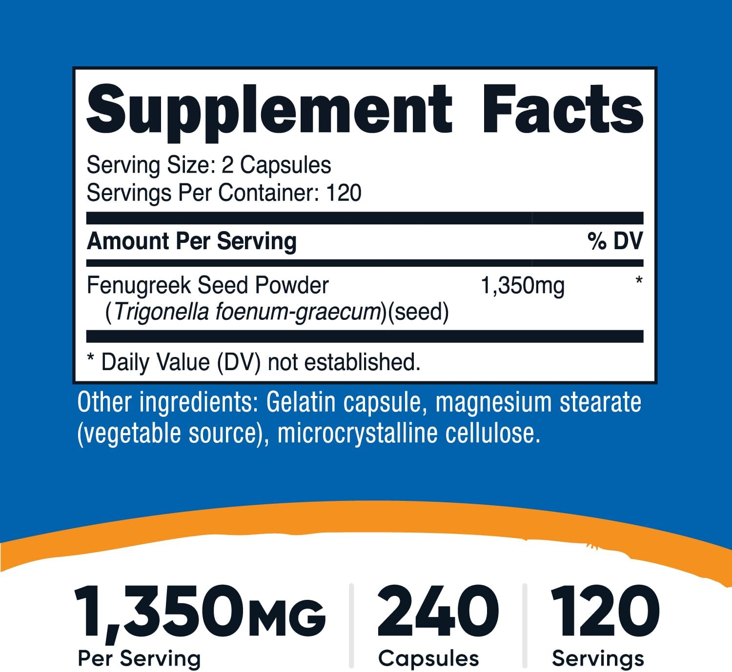 Nutricost Fenugreek Seed 1350mg, 240 Capsules - Gluten Free, Non-GMO, 675mg Per Capsule