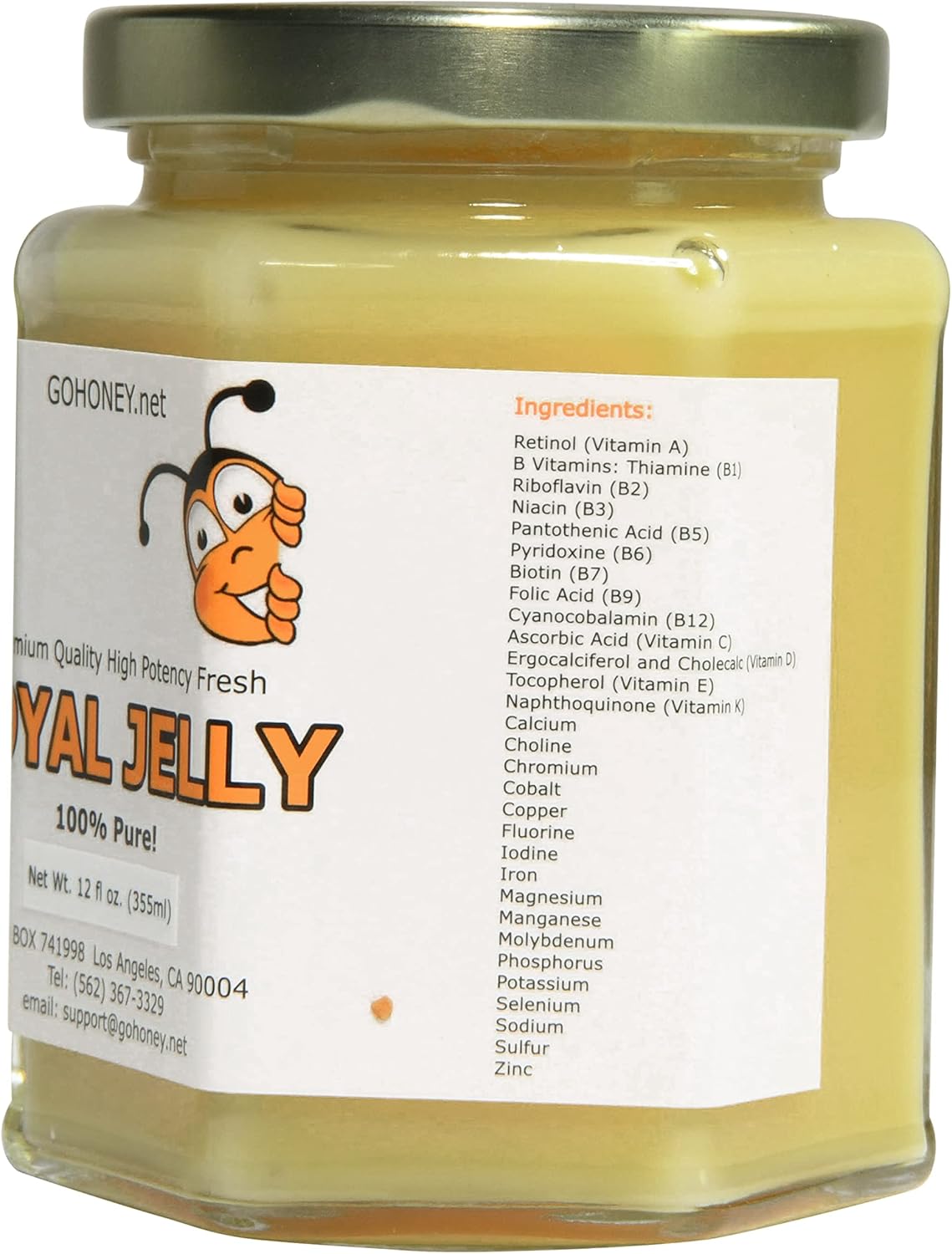 Royal Jelly Organic – Unfiltered Raw Royal Jelly Energy Supplement for Men and Women – Immune Support Supplement with Retinol, Vitamin B, Biotin, Niacin, – 12 oz, Glass jar