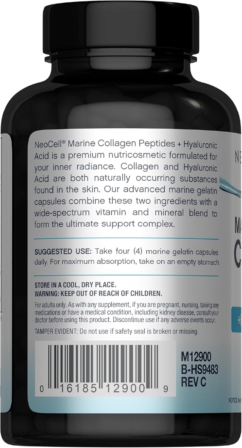 NeoCell Marine Collagen With Collagen Type 1 and 3 and Hyaluronic Acid, With Hydrolyzed Collagen, Skin Health Supplement, Capsule, 120 Count, 1 Bottle